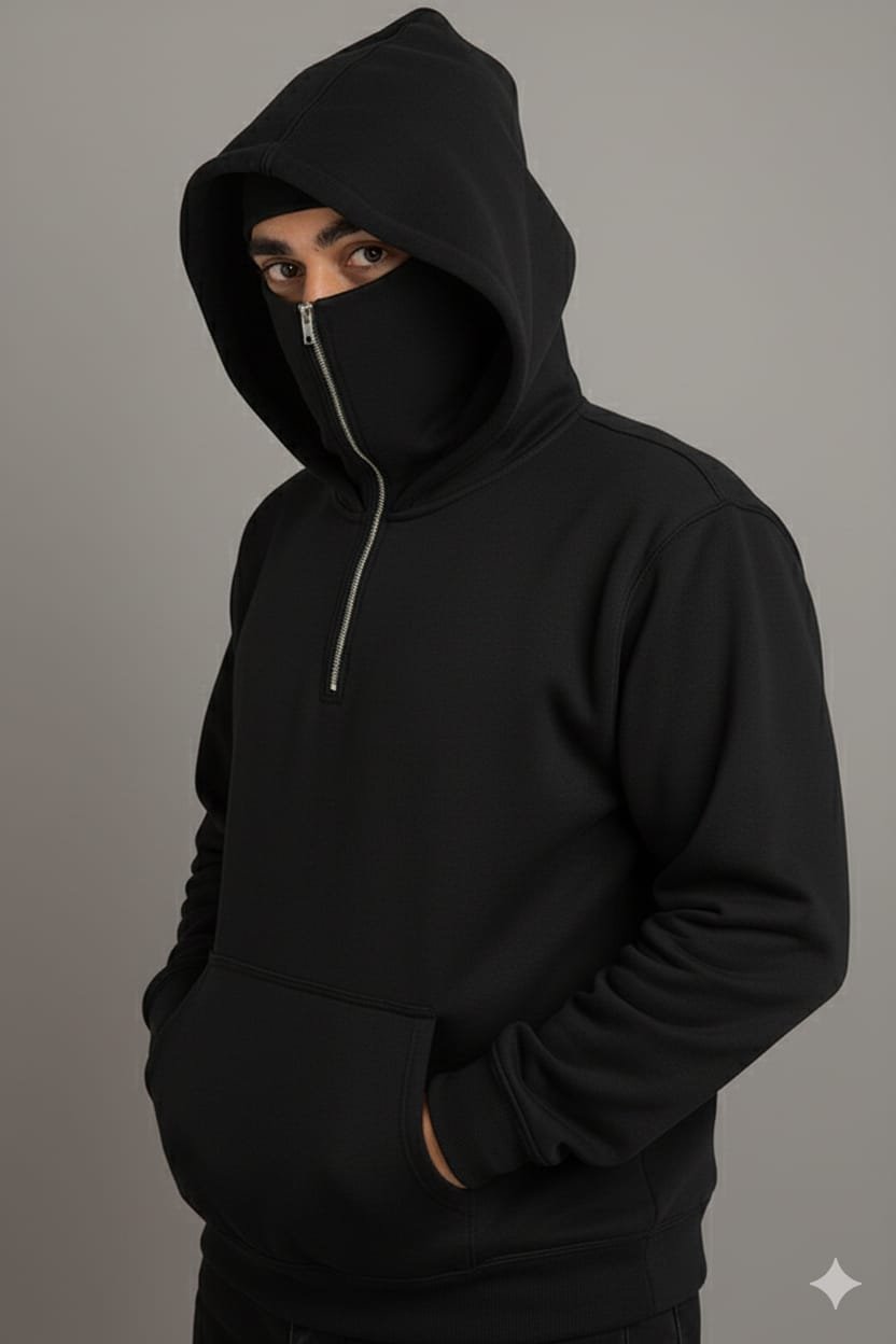 Half Zipper Balaclava Pull Over Hoodie For Men & Boys